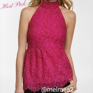 W by Worth Pink Lace Turtleneck Cutaway Blouse